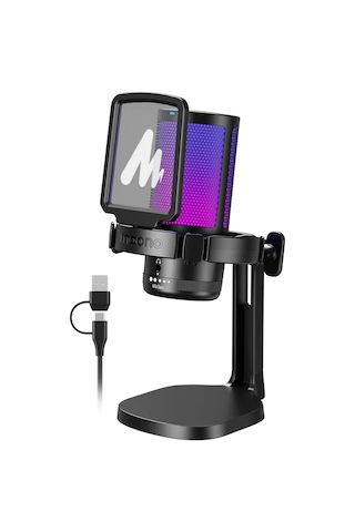 Pc İçin Usb Mikrofon, Sessiz Düğmeli Rgb Oyun Mikrofonu, Gürültü Önleyici Kondenser Mikrofon, Akış, Podcast, Ka