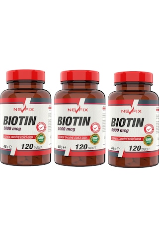 Nevfix Biotin 5000 Mcg 120 Tablet X 3 Kutu 360 Tablet