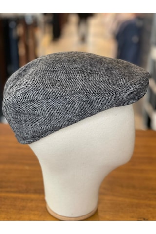 Hamze İngiliz London Model Balıksırtı Desen Kaşe Kumaş Kasket Şapka Gri