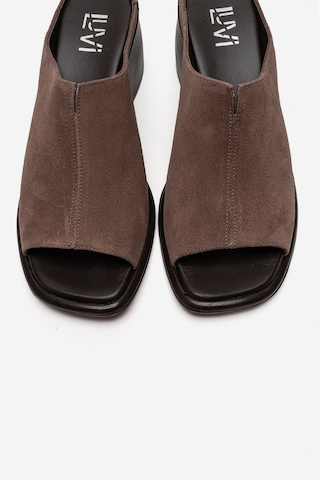 Luvishoes Sorex Vizon Süet Hakiki Deri Kadın Kalın Topuklu Terlik