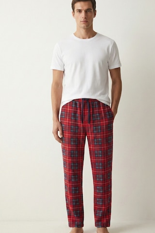 Elemge 2 Li Takım Erkek Kareli Pijama Altı Cepli Rahat Kalıp Ipli Yumuşak Relax Fit Yeşil Kırmızı Ekose Alt Kırmızı-yeşil