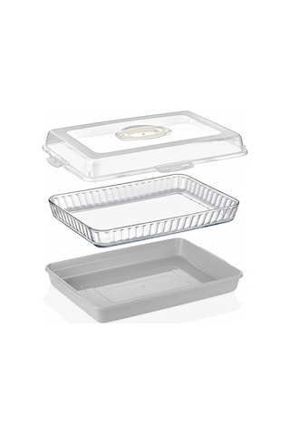 Dikdörtgen Börek Taşıma Kabı Kilitli Kapaklı 45x30x10 Cm Gri
