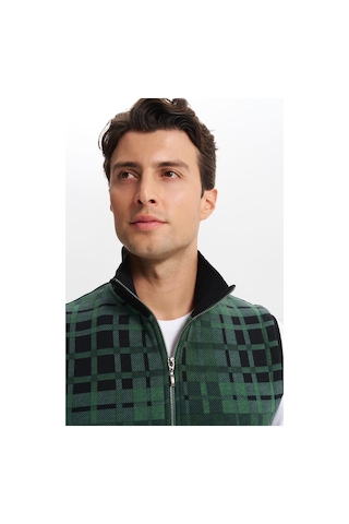 Arma Erkek Slim Fit Örme Desenli 3 İplik Şardonlu Dik Yaka Yelek %70 Pamuk %30 Polyester Y6sso9490 Yeşil