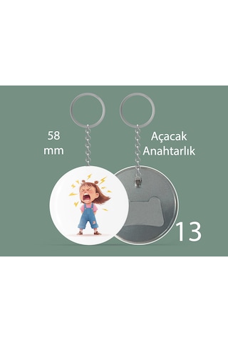 58 Mm Buton Açacaklı Anahtarlık Yuvarlak Baskılı Anahtarlık Sinirli Kız Çok Renkli