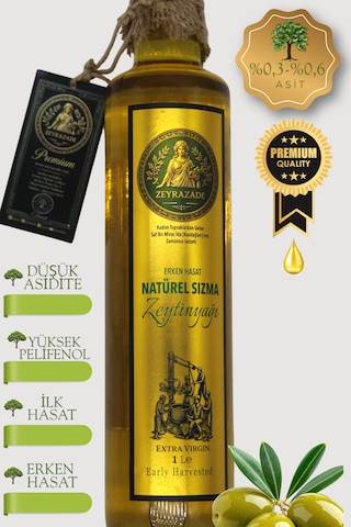 Zeyrazade Premium Soğuk Sıkım Sızma Zeytinyağı 1l Erken Hasat