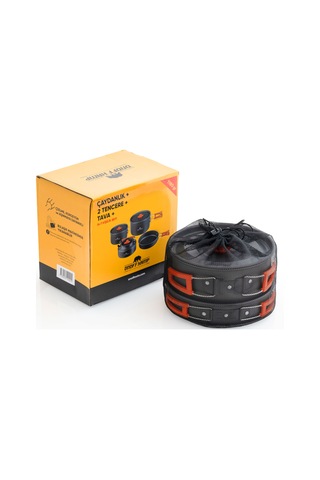 Kamp Tencere Tava Çaydanlık Seti 4-7 Kişi 18 Parça Antrasit