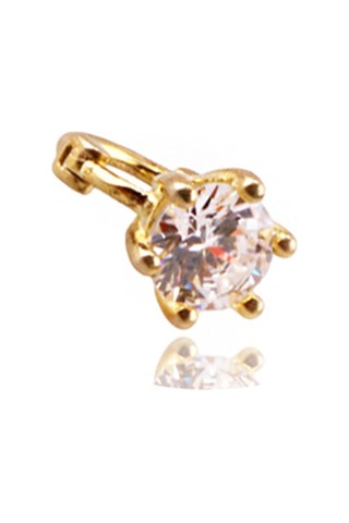 Liu S 26 Halka Gümüş Piercing 925 Ayar, Altın Kaplama, Zirkon Taşlı Ms3841 Altın