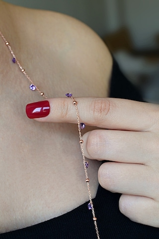 925 Ayar Gümüş Zirkon Taşlı Toplu Uzun Kolye - N118001 Rose Gold