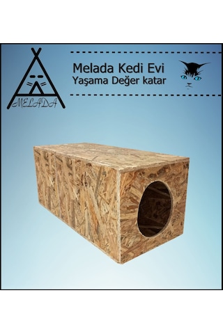 Melada Kedi Evi Dış Ortam Uygun Ahşap Kedi Evi Osb 60x40x40 Cm