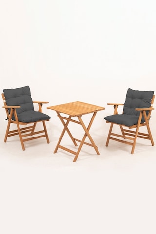 Minderli Loretta Masa Sandalye Seti 2+1 Ahşap Bahçe Balkon Teras Katlanır Set 60x60 Masa-antrasit Antrasit