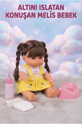 Altını Islatan Konuşan Melis Bebek 30 Cm - Aksesuarlı Kafası Kolları Et Oyuncak Bebek Siyah