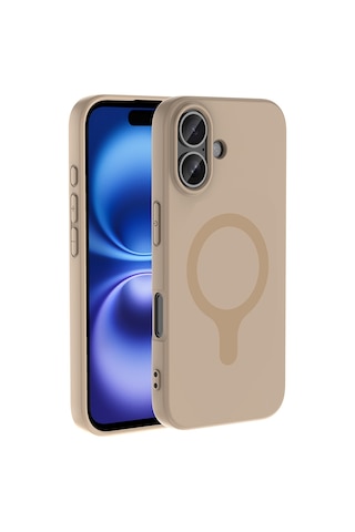 iPhone Uyumlu 16 Kılıf M-safe Şarj Özellikli Mbfx Aris Silikon Kapak - Krem