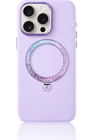 Apple Uyumlu iPhone 16 Pro Max Kılıf Magsafe Şarj Özellikli Standlı Suni Deri Pynana Dancing Circle Serisi Lila
