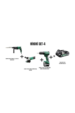 Hikoki Set-4 830W 26 MM 3.2J Sds Plus Kırıcı Delici + 730W 115 MM Elektrikli Avuç Taşlama + 55NM Akülü Darbeli Vidalama Matkap