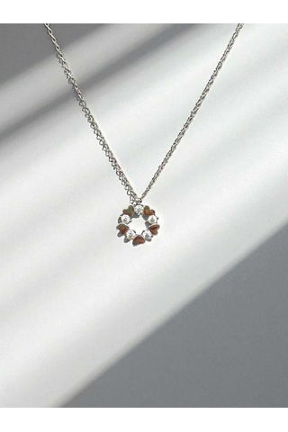 Taşlı Kalp Yapraklı Çiçek Figürlü 925 Ayar Gümüş Kolye Zarif Ve Işıltılı Tasarım Gümüş