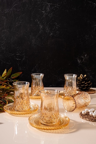 Mest Lüsterli 6 Kişilik 12 Parça Çay Bardağı Takımı 132 Cc - Işıltılı Ve Zarif Tasarım Amber