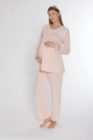 Lohusa Hamile Uzun Kol Pijama Takımı Dantel Detaylı Zakkum Flz 25-03