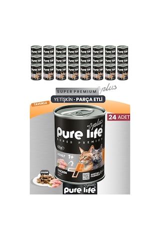 Pure Life Plus 24'lü Tavuklu Yetişkin Konserve Chunk Parça Etli Yaş Mama 400 G