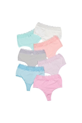 Nicoletta Kadın Külot Yüksek Bel Tanga Büyük Beden 7'Li Paket Somon