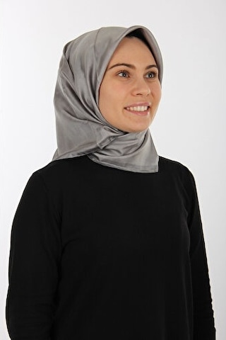 Gri Aker Ipek Krep Saten Eşarp 7208701-372/3421070113180