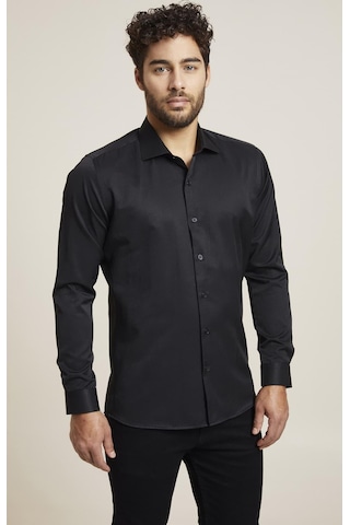Efor Slim Fit Pamuk Saten Klasik Siyah Gömlek Gk 604 Siyah