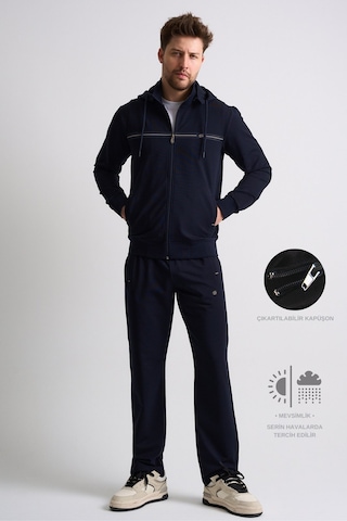 Shooter Sportswear Klasik Antrasit Erkek Eşofman Takımı Çıkartılabilir Kapüşonlu Rahat Kalıp Lacivert