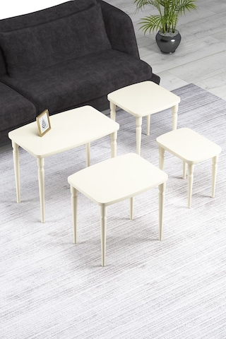 Imaj Mdf Ve Lake Boya, Krem 4lü Zigon Sehpa Takımı, Krem Gürgen Ayaklar Sehpalar Krem Ayaklar Krem