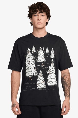Nike Jordan Brooklyn Holiday Crew Mens Black Tee Grafik Baskılı Pamuklu Erkek Tişört Siyah