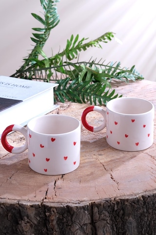 Hearts Seramik Kupa Fincan Bardak Mug Double Türk Kahve Fincanı 2 Adet