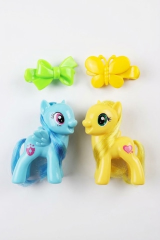 2'li Sevimli Pony At Seti - Toka Aksesuarlı Renkli Figür Oyuncak