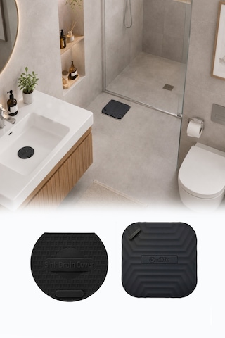 Siyah Kare Ve Siyah Evye Silikon Gider Kapağı 2'li Set Koku Önleyici Banyo Mutfak Gider Tıkacı
