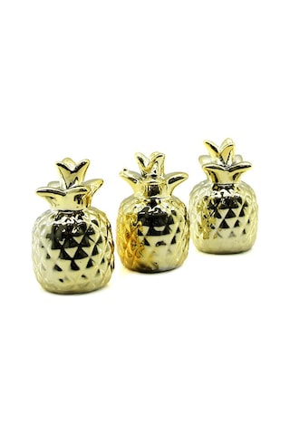 İbico İ12-137 Ananas Figürlü Seramik Biblo - Özel Boy Gold Dekoratif Süs Eşyası- 6'li Paket Diğer