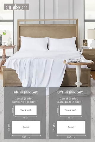 Saten Beyaz Çarşaf Ve Yastık Kılıfı Seti 83 Tel - Tek Ve Çift Kişilik Seçenekleriyle Beyaz