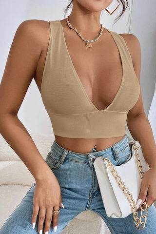 Terapi Men Kadın Bej Çapraz Sırt Detaylı Crop Top Bluz Bej