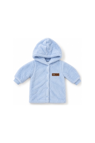 Beniizle Kapüşonlu Unisex Welsoft Yumuşak Dokulu Çıtçıtlı Kışlık Bebek Hırkası Mavi
