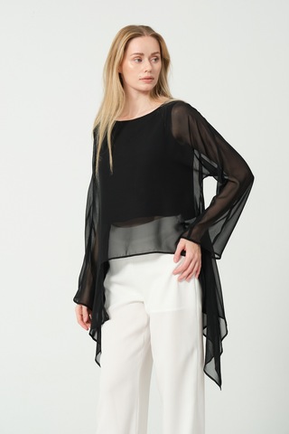 Şifon Detay Salaş Siyah Bluz Siyah