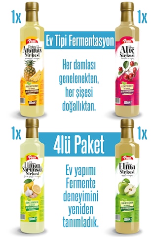 Paşa Premium 4 Lü Sirke Seti Detoks Ananas, Elma, Alıç Ve Limon Sarımsak Sirkesi