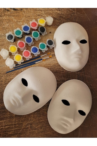 3 Adet Karton Maske Boyama Faaliyeti, Resim Başlangıç Seti, 3erli Set, Maske Boyama Seti