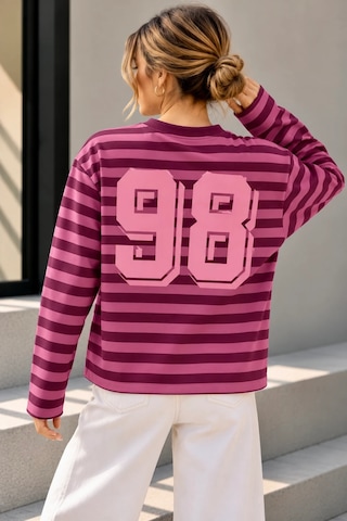 Bbbutikbasic Wild Baskılı Çizgili Uzun Kollu Kadın Sweatshirt My3535 Bordo