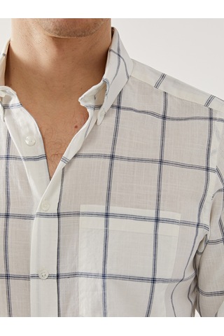Lcwaıkıkı Classic Beyaz Regular Fit Uzun Kollu Ekose Poplin Erkek Gömlek