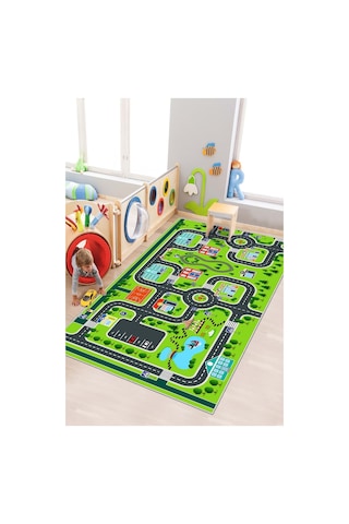 West Home Oyun Halısı Makinede Yıkanabilir Kaymaz Taban Leke Tutmaz Antibakteriyel Çocuk Odası Halısı Wh 503 Green Yeşil