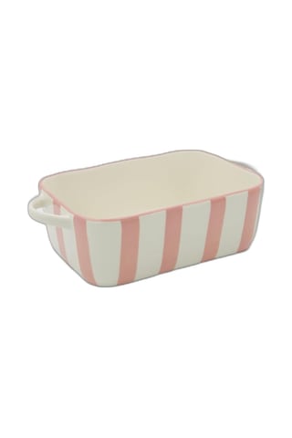 Pembe Çizgili Seramik Dikdörtgen Fırın Kabı 25x18 Cm Çok Renkli