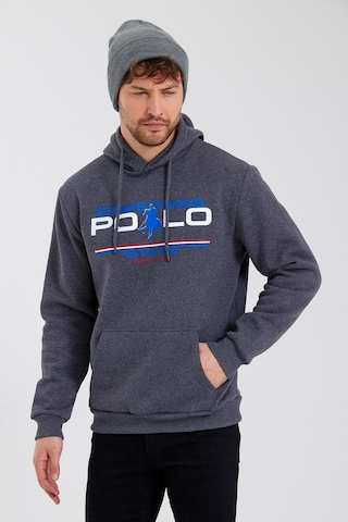 Polostate Erkek Kapüşonlu Baskılı 3 İplik Sweatshirt Antrasit