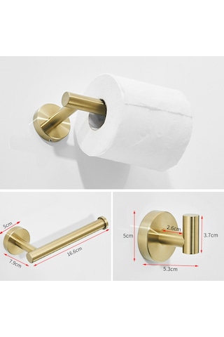 Lemestar Altın Paslanmaz Çelik Duvar Kurulu Banyo Servis Seti - Havlu Asma, Paspas Tutucu Ve Halka Diğer