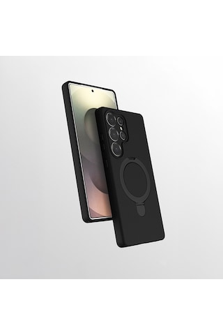 Zore Samsung Galaxy Uyumlu S25 Ultra Kılıf M-safe Şarj Özellikli Standlı Omsy Samara Kapak - Siyah