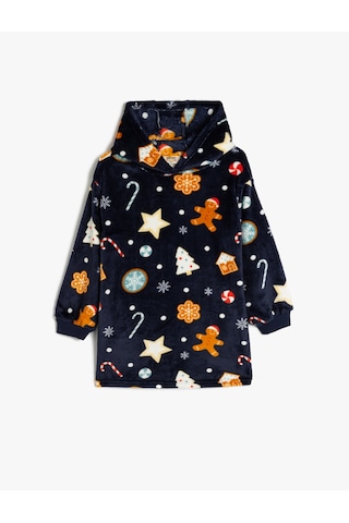 Koton Yılbaşı Desenli Kapşonlu Polar Sabahlık Lacivert Desenli 5wlk70016mk 7d2 Lacivert