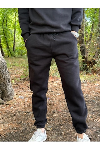 Erkek Ünisex Jogger Eşofman Altı 3 İplik Kalın Kişlık SiYAH