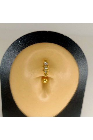 Aya Tasarım Gold Renk Ters Taşlı Model Göbek Piercing Altın