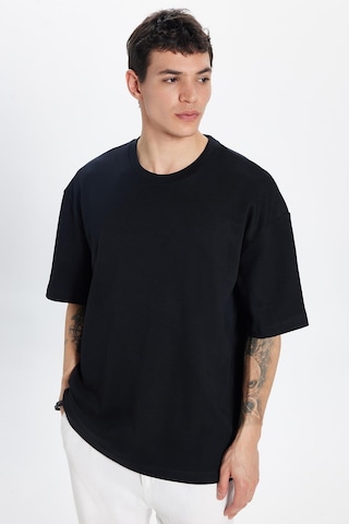 Tudors Unisex Oversize Geniş Kesim Pamuk Yumuşak Dokulu Basic Bisiklet Yaka Siyah Tişört-30843 2XL