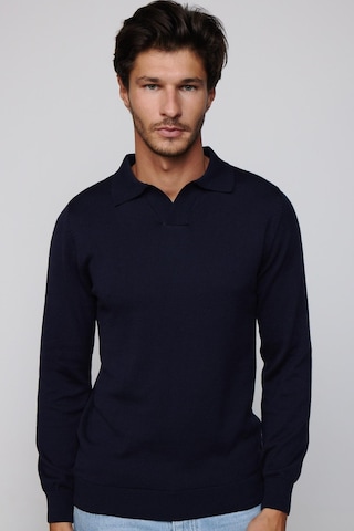 Tudors Slim Fit Dar Kesim Polo V Yaka Lacivert Erkek Triko Kazak-29107-lacivert Lacivert